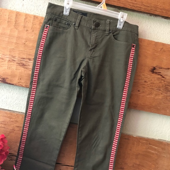 J.Crew 26 toothpick fatigue jeans tux stripe ankle olive green steampunk - Picture 6 of 8